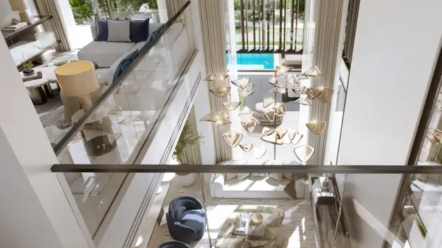 View down into the double-height living space