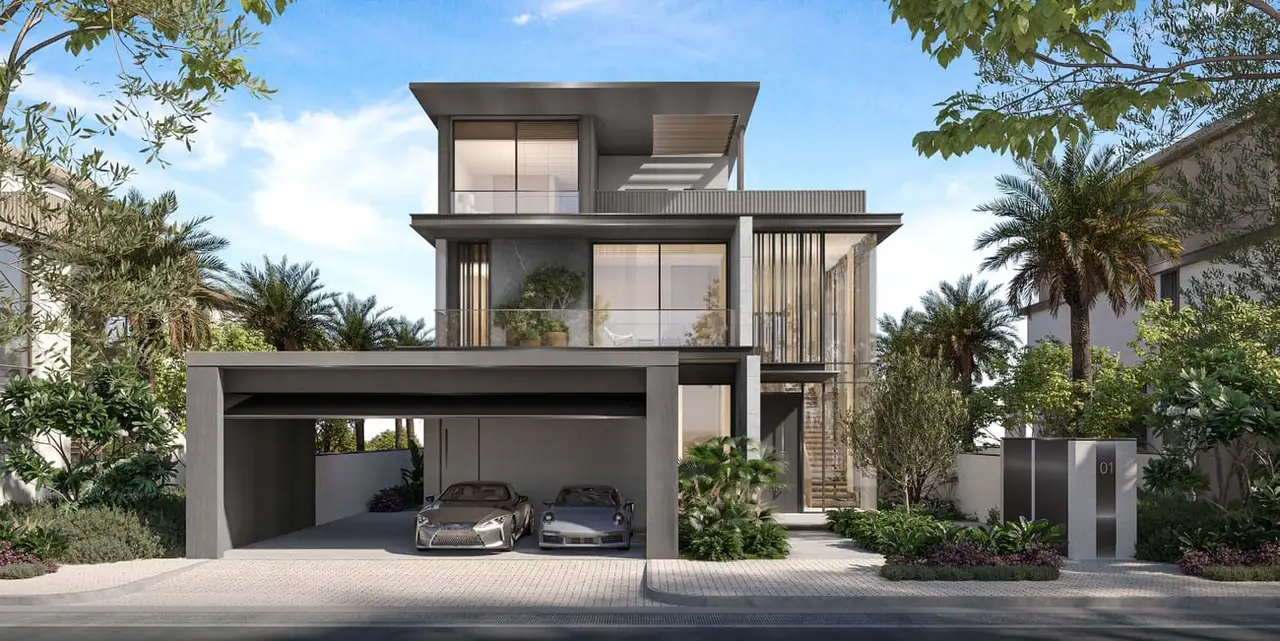 Nad Al Sheba Gardens villas: standalone villa, street elevation with covered parking